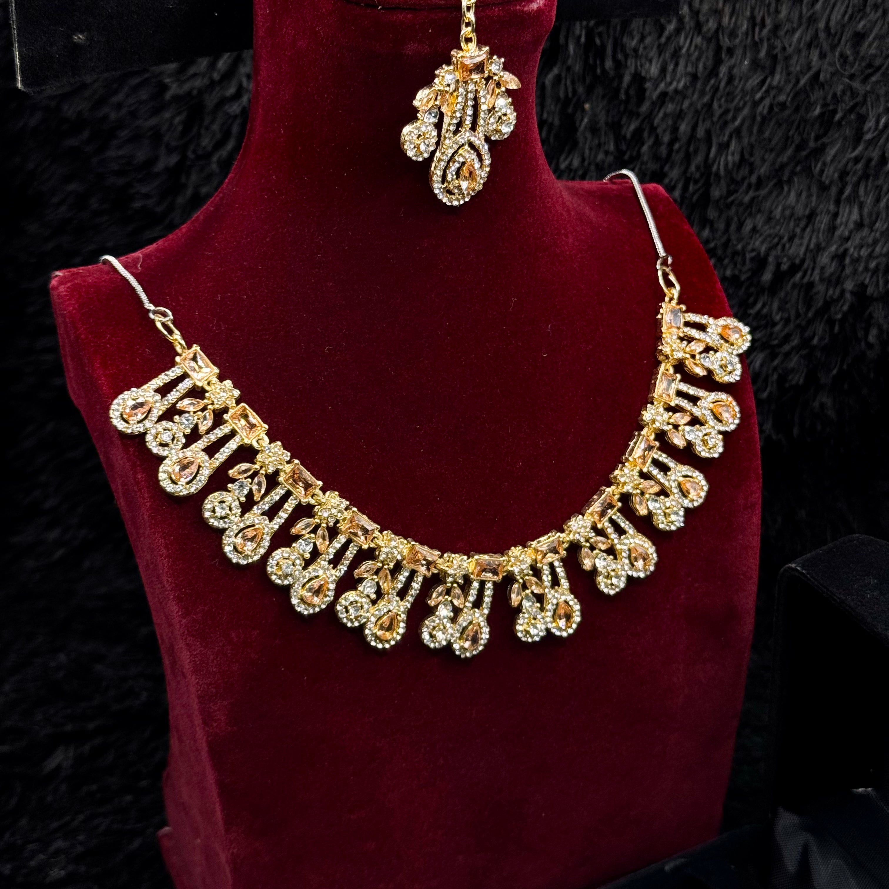 Golden Necklace Cubic Jewelry Set