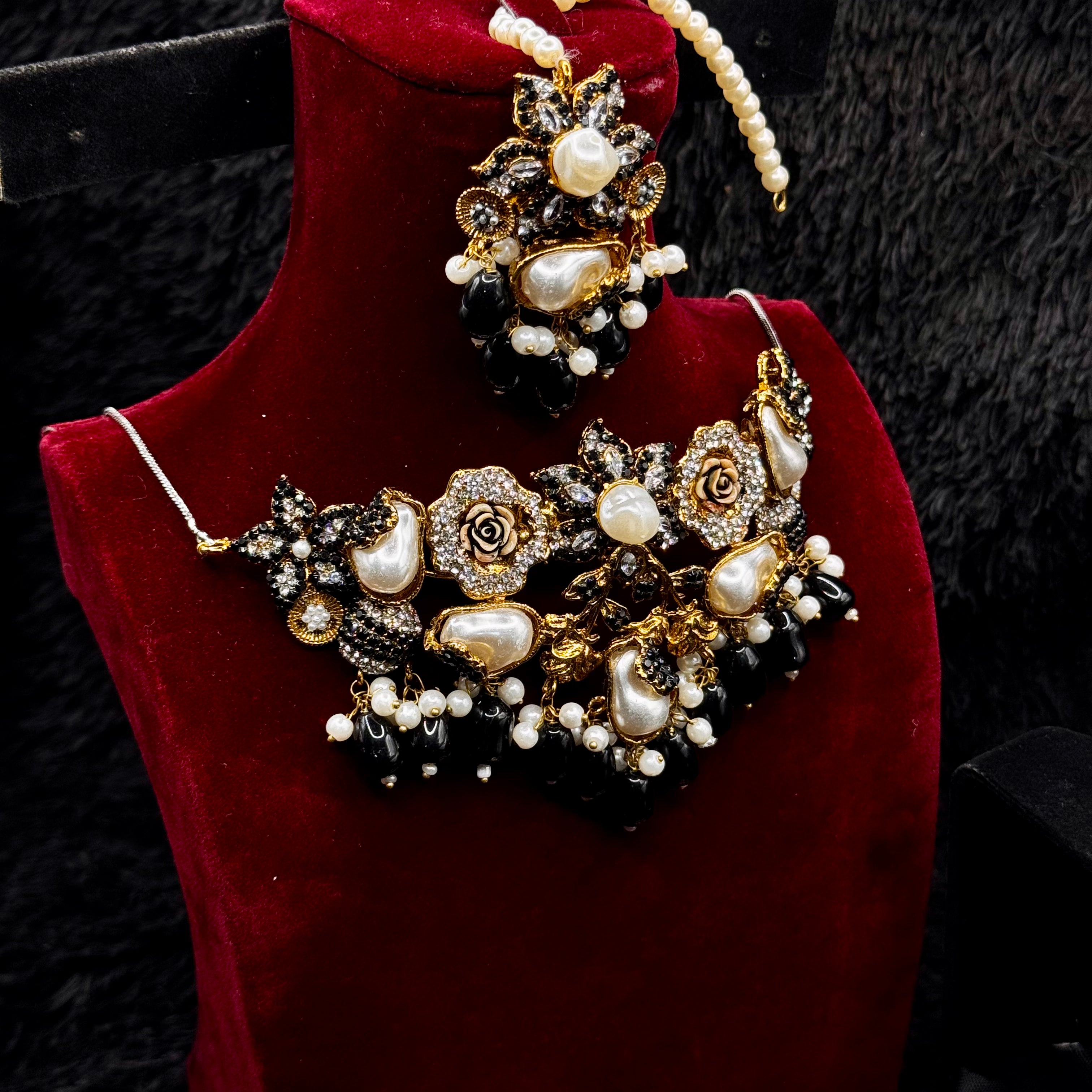 Rajwadi Mother of Pearl Jewelry Set (Black Pearl)