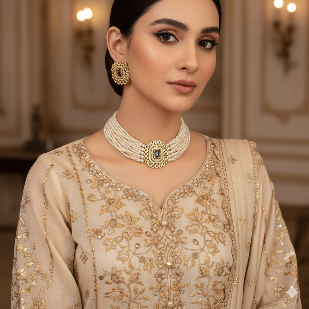 Royal Indian Pearl Pooth Choker Set