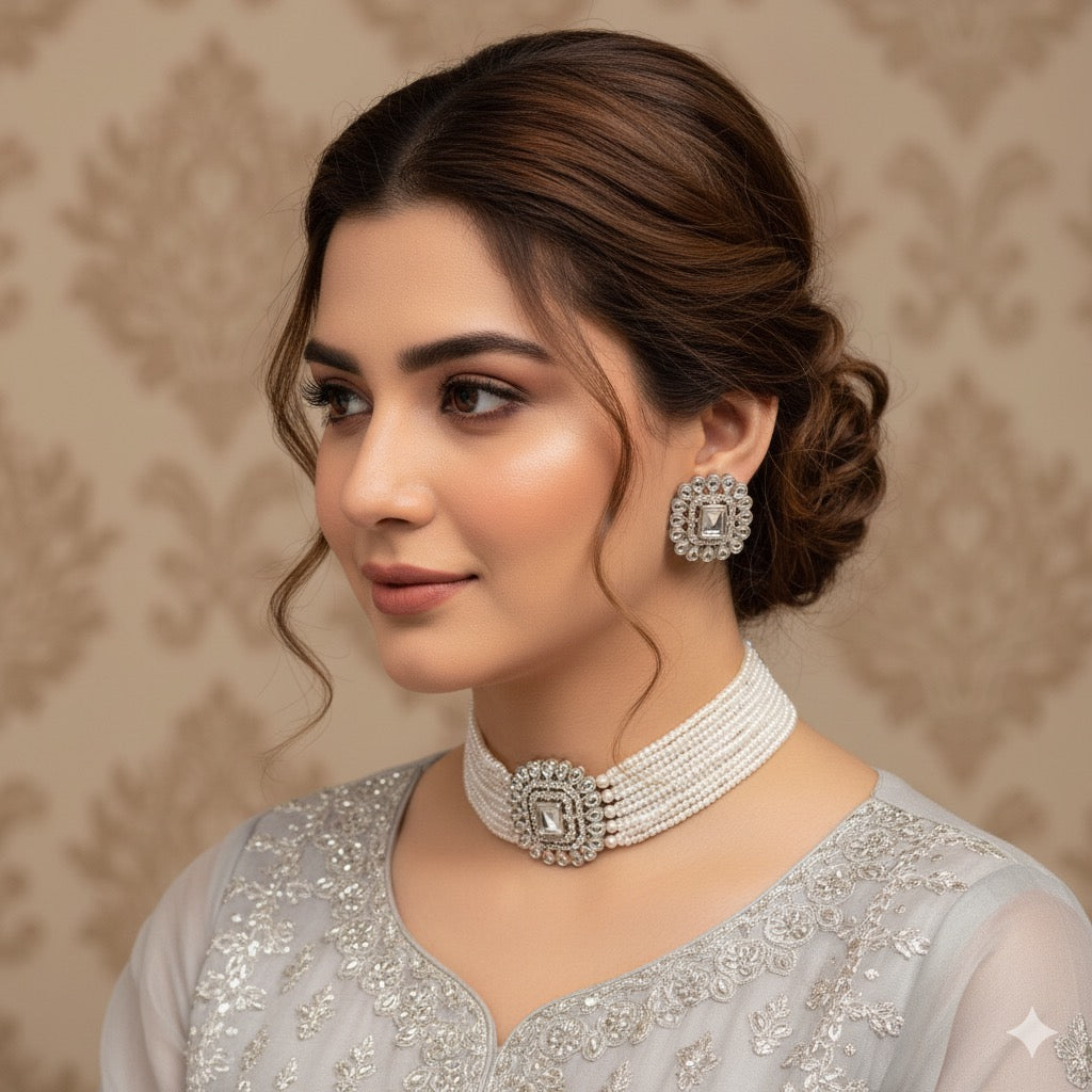 Indian Pearl Pooth Choker Set