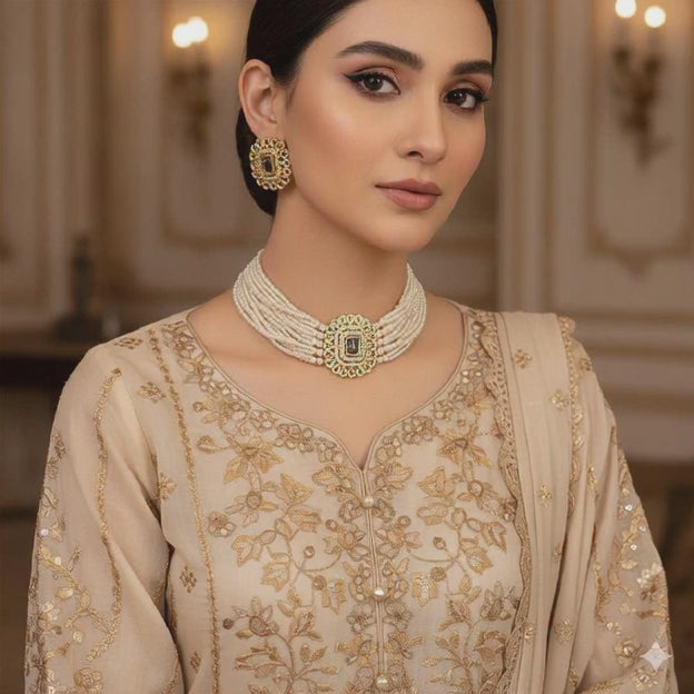 Royal Indian Pearl Pooth Choker Set